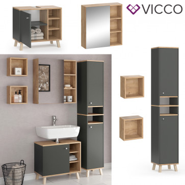 Vicco Badmöbelset Hochschrank Waschtischunterschrank Spiegelschrank Senyo GK/ANT