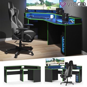 Vicco Computermöbelset Computerecktisch Computertisch lang Kron Schwarz/Grün