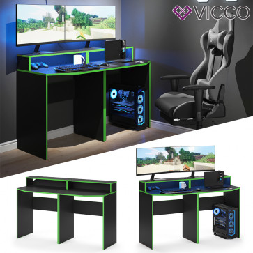 Vicco Computermöbelset Computertisch 2x Schreibtisch kurz Kron Schwarz/Grün