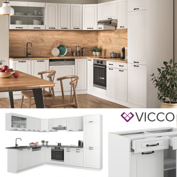 Vicco Küchenzeile Küchenblock Einbauküche R-Line Ecke 287x227 cm Landhaus Weiß