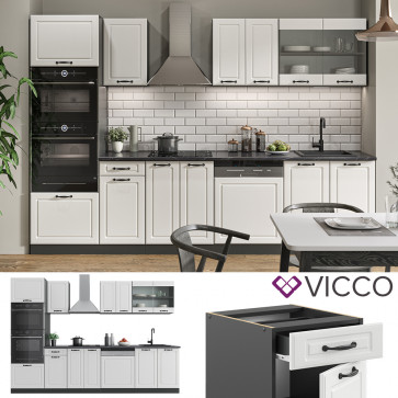Vicco Küchenzeile Küchenblock Einbauküche R-Line 300 cm Landhaus Anthrazit MUS