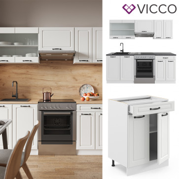 Vicco Küchenzeile Küchenblock Einbauküche R-Line 200 cm Landhaus Weiß