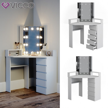 Vicco Eckschminktisch Frisiertisch Frisierkommode Tilda Weiß mit Spiegel mit LED