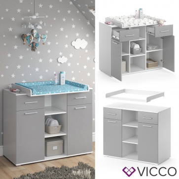 Vicco Wickelkommode Wickeltisch Wickelregal Leonie mit Wickelaufsatz Weiß/Grau