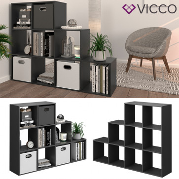 Vicco Treppenregal Raumteiler Bücherregal 9 Fächer Anthrazit Stufenregal Regal