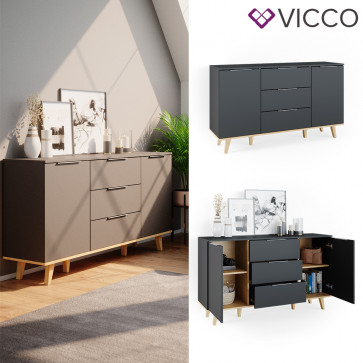 Vicco Sideboard Kommode Wohnwand Neptune Anthrazit Eiche Ablage Türe Schublade