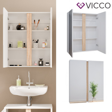 Vicco Spiegelschrank Badspiegel Wandspiegel Gloria Badezimmer Weiß/Sonoma 2 Türen