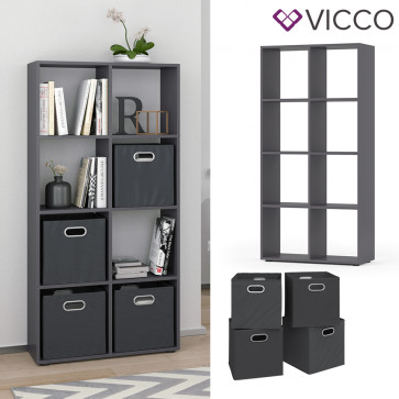 Vicco Raumteiler Standregal Bücherregal 8 Fächer Scutum Grau Hochregal Faltbox