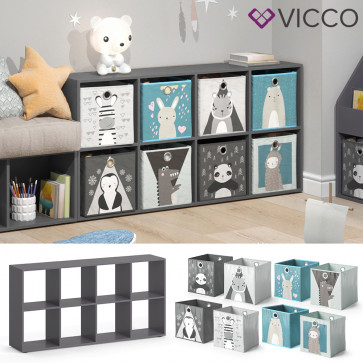 Vicco Raumteiler Standregal Bücherregal 8 Fächer Scutum Grau Kinder-Faltboxen