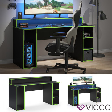 Vicco Computertisch Gamingtisch Schreibtisch Roni Schwarz/Grün PC-Tisch Ablage