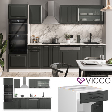 Vicco Küchenzeile Küchenblock Einbauküche R-Line MUS Weiß Landhaus Anthrazit