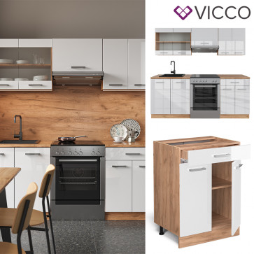 Vicco Küchenzeile Küchenblock Einbauküche R-Line 200 cm Front Weiß