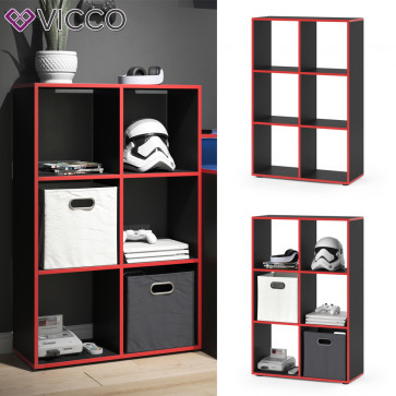 Vicco Raumteiler Standregal Bücherregal 6 Fächer Regal Schwarz/Rot Hochregal