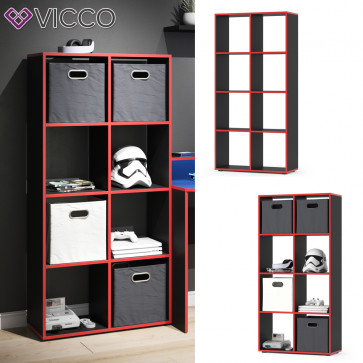 Vicco Raumteiler Standregal Bücherregal 8 Fächer Scutum Schwarz/Rot Hochregal