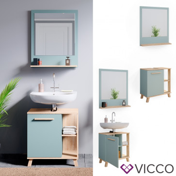 Vicco Badmöbelset Badspiegel Waschtischunterschrank Ciro Sonoma/Blau Fächer Tür