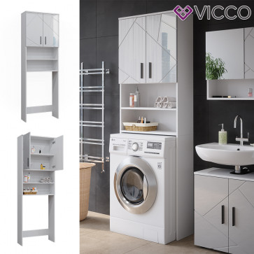 Vicco Waschmaschinenschrank Irma Weiß Hochglanz 64 x 191 cm Badezimmer