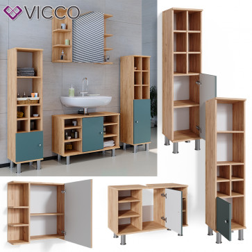 Vicco Badmöbelset Waschtischunter 80 cm Spiegelschrank Midischrank Tür Fynn