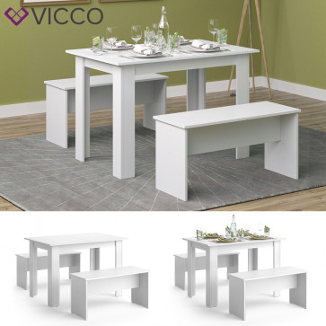 Vicco Tischgruppe Sitzgruppe Esszimmer Sentio Esstisch Sitzbank Weiß 110 cm