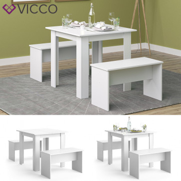 Vicco Tischgruppe Sitzgruppe Esszimmer Sentio Esstisch Sitzbank Weiß 80 cm