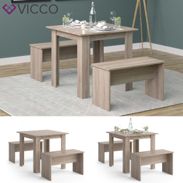 Vicco Tischgruppe Sitzgruppe Esszimmer Sentio Esstisch Sitzbank Sonoma 80 cm