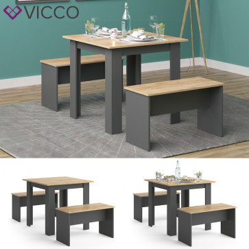 Vicco Tischgruppe Sitzgruppe Esszimmer Sentio Esstisch Anthrazit Eiche 80 cm