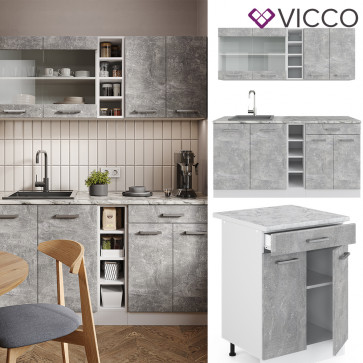 Vicco Küchenzeile Küchenblock Einbauküche R-Line Single Weiß Beton 