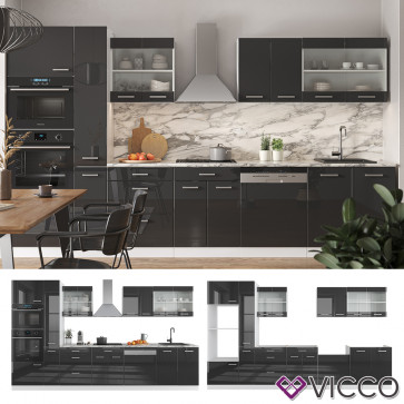 Vicco Küchenzeile Küchenblock Einbauküche R-Line 350 cm Weiß Anthrazit Arbeitsplatte Hochglanz