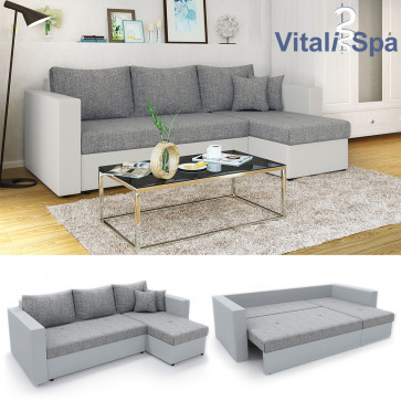 VitaliSpa Ecksofa mit Schlaffunktion Weiß Grau