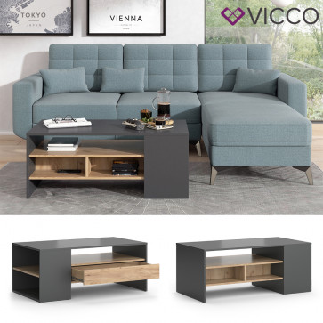 Vicco Couchtisch Sofatisch Kaffeetisch Fabien Wohnzimmer Tisch 110x45 cm modern Ablage Fach Schublade Beistelltisch Stubentisch