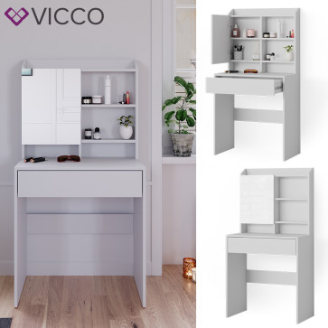 Vicco Schminktisch Frisiertisch Frisierkommode Laura Weiß 70x136 cm Spiegelschrank modern Schlafzimmer Kommode Schminkspiegel Schrank Schublade Kosmetiktisch Make-Up-Tisch