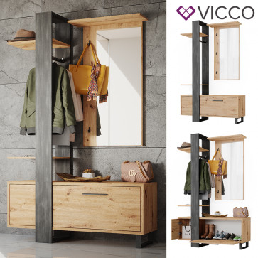 Vicco Flurgarderobe Dielengarderobe Garderobe Porto Schwarz Artisan Mediterran 120x190 cm Schlafzimmer Spiegel Kleiderstange Tür Fach Ablage rollbar