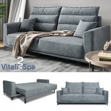 VitaliSpa Schlafsofa Gästesofa Boxspringsofa Caprioli Grau Schlaffunktion 236x100 cm modern Wohnzimmer Sofa Wohnzimmercouch Loungesofa Schlafcouch Klappsofa Taschenfederkern 2-Sitzer