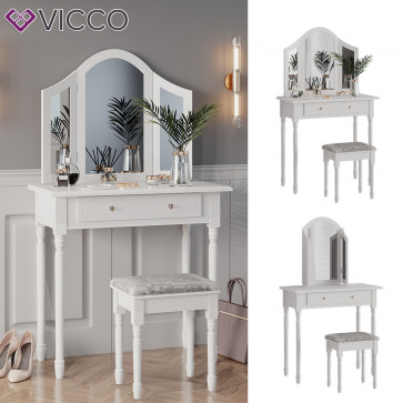 Vicco Schminktisch Frisiertisch Kosmetiktisch Kate Weiß Schminkspiegel Hocker 80x134 cm Antik Schlafzimmerkommode Schminkkommode Schublade Ablage Aufbewahrung Frisierkommode Make-Up-Tisch