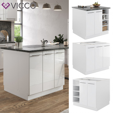 Vicco Kücheninsel Küchenblock Einbauküche Fame-Line Weiß 90 cm modern Hochglanz Küchen Schränke Regalunterschrank Küchenunterschrank Regalinselunterschrank Softclose-Scharnier Küchenmöbel