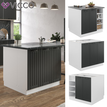 Vicco Kücheninsel Küchenblock Einbauküche Fame-Line Landhaus Weiß Dunkelgrau 90 cm Küchen Schränke Regalunterschrank Küchenunterschrank Regalinselunterschrank Softclose-Scharnier Küchenmöbel