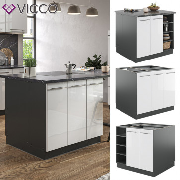 Vicco Kücheninsel Küchenblock Einbauküche Fame-Line Anthrazit Weiß 90 cm modern Hochglanz Küchen Schränke Regalunterschrank Küchenunterschrank Regalinselunterschrank Softclose-Scharnier Küchenmöbel