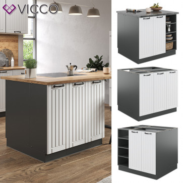 Vicco Kücheninsel Küchenblock Einbauküche Fame-Line Landhaus Anthrazit Weiß 90 cm Küchen Schränke Regalunterschrank Küchenunterschrank Regalinselunterschrank Softclose-Scharnier Küchenmöbel