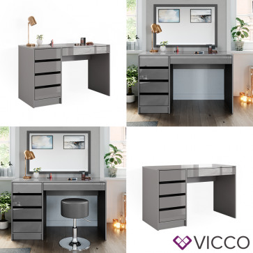 Vicco Schminktisch Frisiertisch Frisierkommode Sherry Grau 120x75 cm modern Schlafzimmer Kommode Schublade Ablage Aufbewahrung Kosmetiktisch Make-Up-Tisch Hochglanz