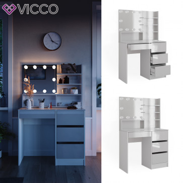 Vicco Schminktisch Sherry Weiß Hochglanz 90 x 75 cm Spiegel Regal LED modern