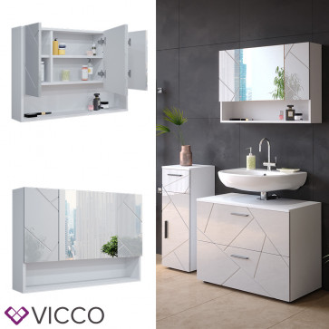 Vicco Spiegelschrank Badspiegel Wandspiegel Irma Weiß Hochglanz 80 cm modern Badezimmer Spiegel Badezimmerschrank Badezimmermöbel Spiegeltür Schranktür Hängeschrank Einlegeboden Regal Ablage