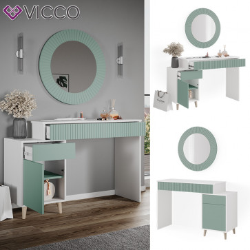 Vicco Schminktisch Frisiertisch Kosmetiktisch Arles Weiß Mintgrün Schminkspiegel 120x77 cm Skandi Schlafzimmerkommode Schminkkommode Schublade Ablage Aufbewahrung Frisierkommode Make-Up-Tisch