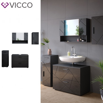 Vicco Badmöbelset Irma Anthrazit Hochglanz modern 80 cm 30 cm Badezimmerschrank Badschrank Badezimmermöbel Waschtischunterschrank Spiegelschrank Midischrank Hängeschrank Schranktür Schrankschublade