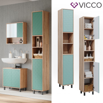 Vicco Hochschrank für Badezimmer Agasta 30cm schmal sonoma, Badschrank 3D Optik