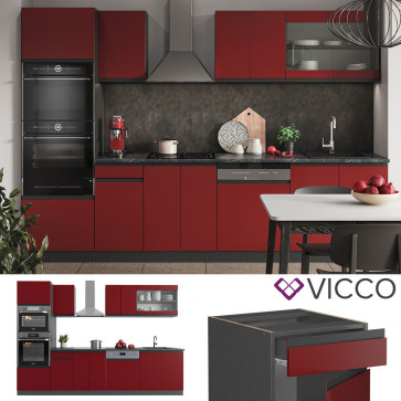 Vicco Küchenzeile Küchenblock Einbauküche R-Line J-Shape Anthrazit Rot 300 cm modern Küchenschränke Küchenmöbel