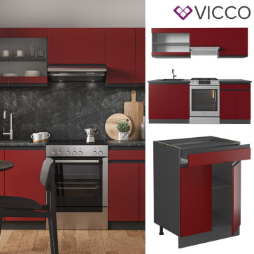 Vicco Küchenzeile Küchenblock Einbauküche R-Line J-Shape Anthrazit Rot 200 cm modern Küchenschränke Küchenmöbel