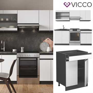 Vicco Küchenzeile Küchenblock Einbauküche R-Line J-Shape Anthrazit Weiß 200 cm modern Küchenschränke Küchenmöbel
