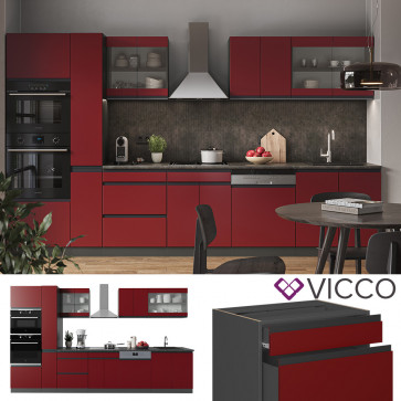 Vicco Küchenzeile Küchenblock Einbauküche R-Line J-Shape Anthrazit Rot 350 cm modern Küchenschränke Küchenmöbel