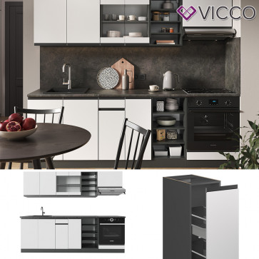 Vicco Küchenzeile Küchenblock Einbauküche R-Line J-Shape Anthrazit Weiß 240 cm modern Küchenschränke Küchenmöbel