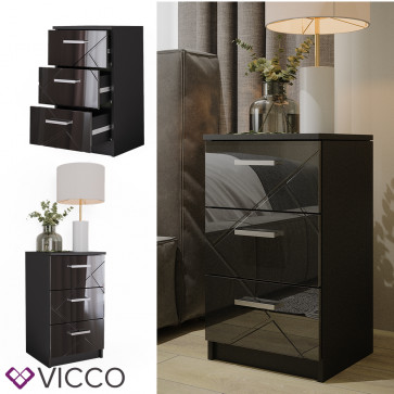 Vicco Nachtkommode Nachttisch Nachtschrank Irma Schwarz Hochglanz 38x66 modern 2er Set Schlafzimmer Schrank Beistellschrank Nachtkonsole Nachttischchen Schrankschublade Schlafzimmermöbel Aufbewahrung 