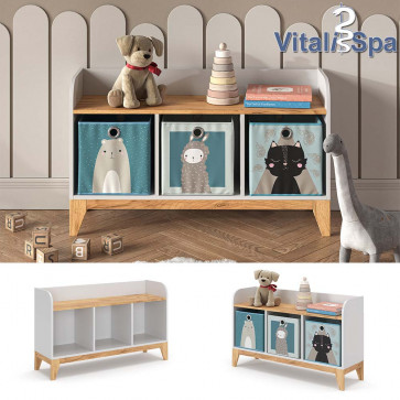 VitaliSpa Sitzbank Malia 107x64cm weiß, Bank für Kinderzimmer, 3 große Fächer